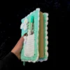 Funda para libro tejida a crochet verde agua